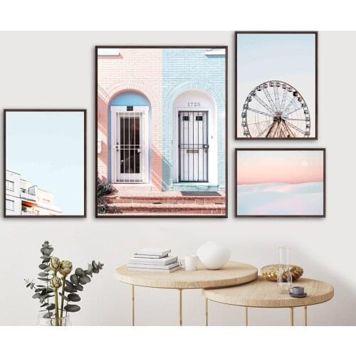 Wall Art Canvas Painting Door Ferris Wheel Sun Building Snowfield Nordic Posters And Prints Wall Pictures For Living Room Decor