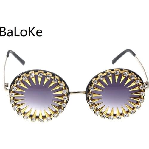 New Arrival Baroque Retro Charm Rhinestones Round Oversize Fashion Vintage Shades Women Ladies Elegant Big Sun Glasses