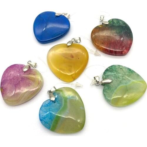 1pcs Natural Stone Agate Pendant Heart Shape Multicolor Charms DIY Women Necklace Fashion Jewelry Making Supplies Accessories