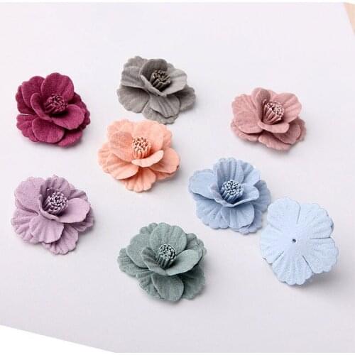 Newest 30pcs 30MM Handmade microfiber flowers girls hair jewelry headband headwear bow center decor ornament accessories flowers