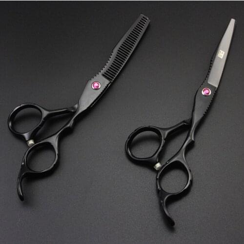 Professional Japan 440c steel 6 '' Black hair scissors set hair cutting salon barber makas thinning shears hairdressing scissors