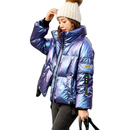 Womens Glossy Fashion Short Down Jacket 90% White Duck Down Outerwear Winter Warm Jackets Abrigo Mujer Windproof Parka Overcoat