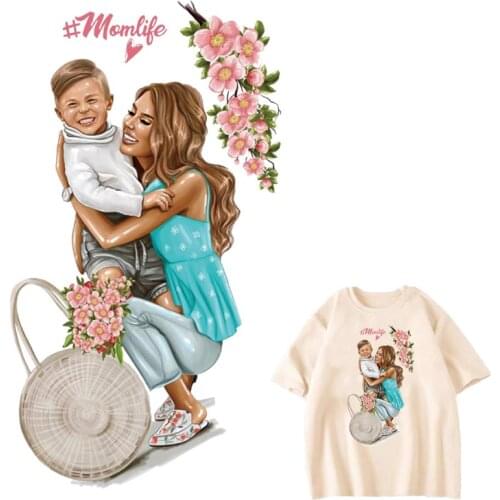 Parent-Chid Patches For Clothes DIY Washable T-Shirts Heat Transfer Thermal Stickers Beautiful Woman And Boy Iron On Appliqued