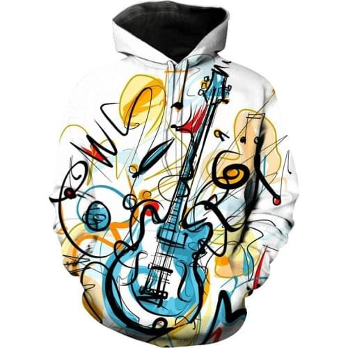 Music Notes 3D Printed Hoodie Popular Hip Hop Music Guitar Pullover Sleeve Men Street Women Throw Hoodie