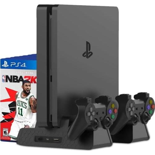 PS4/PS4 Slim/PS4 Pro Dual Controller Charger Console Vertical Cooling Stand Charging Station LED Fan For SONY Playstation 4/Pro