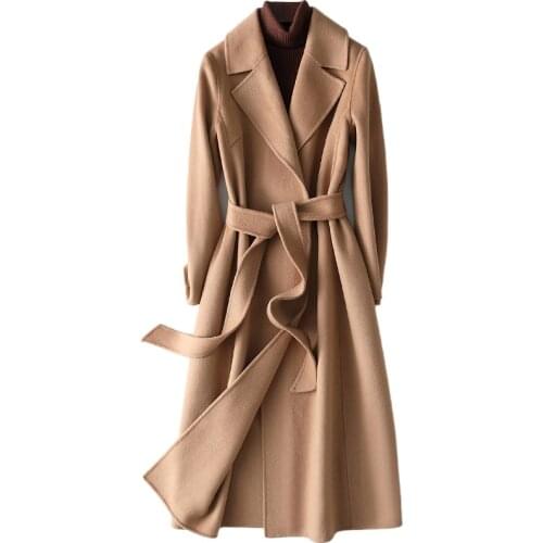 Spring 2021 fashion woolen overcoat womens slim temperament long doublesided woolen coat