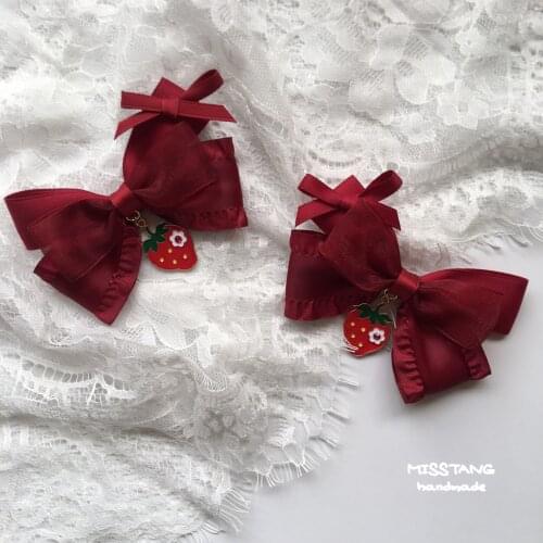 Lolita in wine red strawberry bowknot clip to girl headdress, hair sister small objects