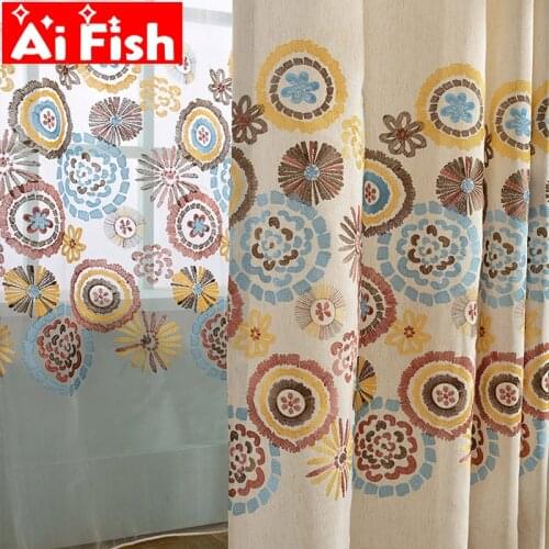 Curtain Cotton and linen Fabric Modern Pastoral Classic National Flowers Embroidered Thick Blackout Curtain For Bedroom wp413-50