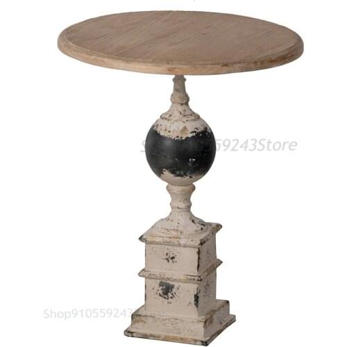 American Country Style Iron Wood Retro Sofa Balcony Side Table Round Side Table Coffee Table Table