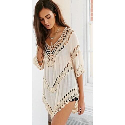 Artfeel 2018 Newest Bohemia Sexy Women Smock Suit 3 colors Beach Hollow Blouse Feminino Plus Size Bathing Suit