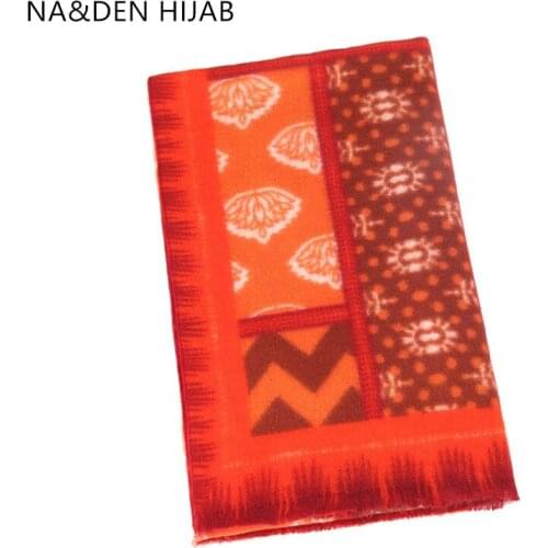 1PCS Muslim hijab Winter scarf Cashmere Ladies geometric wraps Flower printing scarves Long muffler Islamic scarf Solid shalws