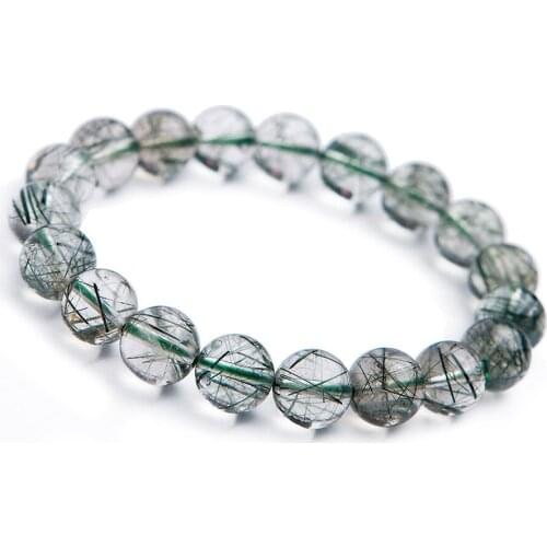 10mm Brazilian Natural Green Rutilated Quartz Clear Crystal Stretch Round Bead Bracelets For Women Female
