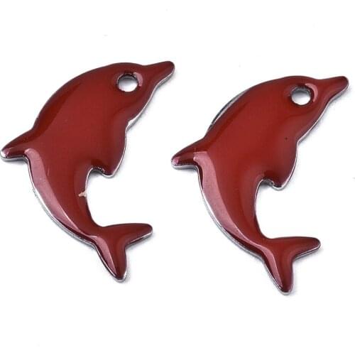10pcs 201 Stainless Steel Enamel Dolphin Pendants for Women Fashion Jewelry Making Necklace Bracelet 17*11.5*1.5mm Hole 1.2mm