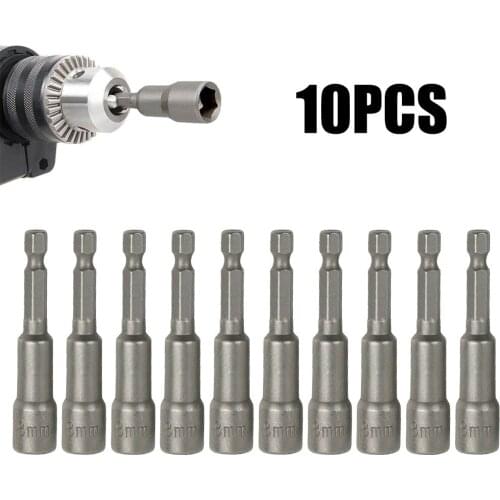 10Pcs 8mm Magnetic Hex Socket Screw Driver Tek Bit Drill Nut Setter Roofing Cladding Screwdrivers Drill Hexagon Tools Parts