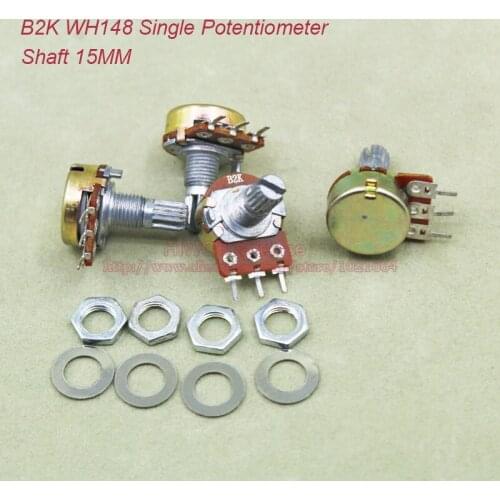 10pcs/lot) B2K 2K OHM 2KOhm WH148 Linear Single Rotary Potentiometer Pots Shaft 15MM With Nuts and Shim B2K-15MM