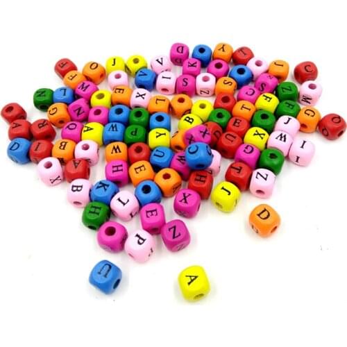 100 Pcs/Set 10mm English Letter Spell Word Beads Toys Small Size DIY Colorful Square Beads Funny Wooden Toys