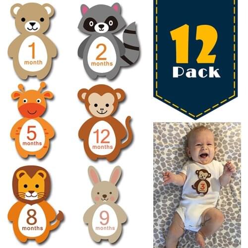 12Pcs Month Sticker Baby Photography Commemorative Card Number Milestone Memorial Sticker Newborn Baby Photo Props Accessories