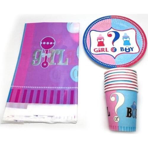 21pcs Happy Baby Shower Party Boy or Girl Cups Plates Kids Favors Map Decorate Dishes Glass Birthday Tablecloth Tableware Set