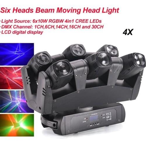 4Pcs/Lot 110W LED RGBW 4IN1 Six Heads Beam Moving Head Light DMX512 Beam Wash Light DJ /Bar /Party /Show /Stage Light