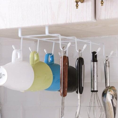 6-8hook Cabinet Storage Rack Multi-function Shelf Organizer Kitchen Tools /room /bathroom Organizer Seamless Hook Home Goods