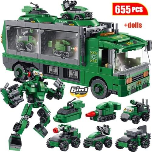 655pcs City Technic Fire Trucks Deformed Robot Building Blocks City Construction Vehicle WW2 Car Bricks Toys For Boys