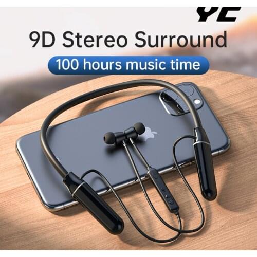 YC 120 Hour Playback Bluetooth Headphones Bass Wireless Earphones with Mic In Ear Stereo Audio Music Neckband Earbuds for Sony