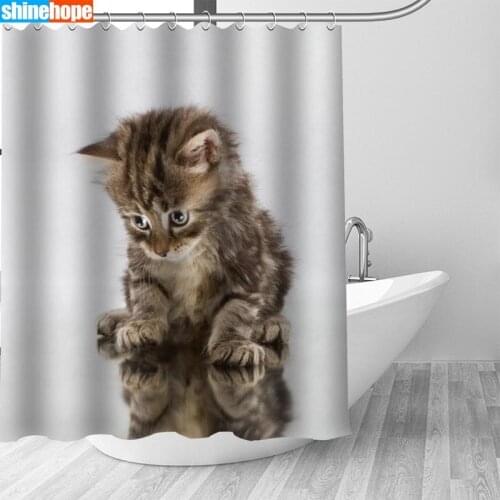 Big Sale New Custom Animals Cute Cat Modern Shower Curtain with Hooks bathroom Waterproof Polyester Fabric