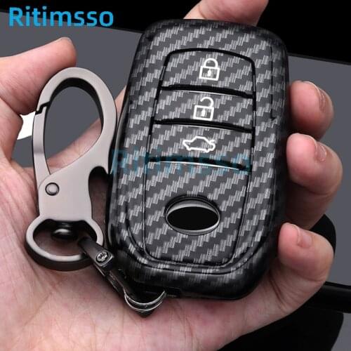 Carbon Fiber Car Key Case for Toyota Chr Rav4 Auris Avensis Prius Aygo Camry Corolla Land Cruiser 200 Prado Crown Car Key Fob