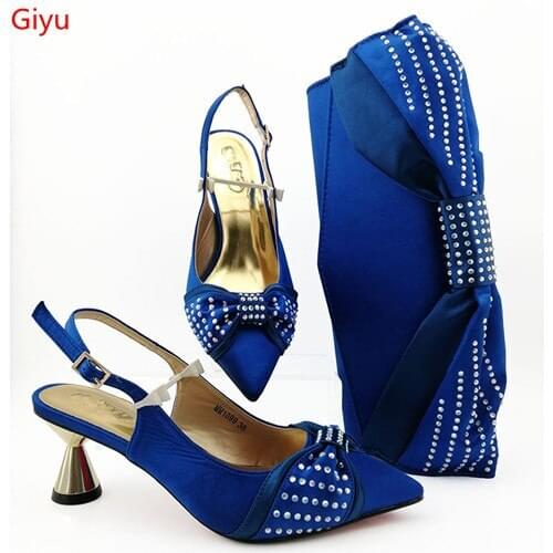 Doershow Nigerian Party blue niceShoe and Bag Sets Italian Shoes and Bags Set for party African Matching Shoes and Bags! HBZ1-35