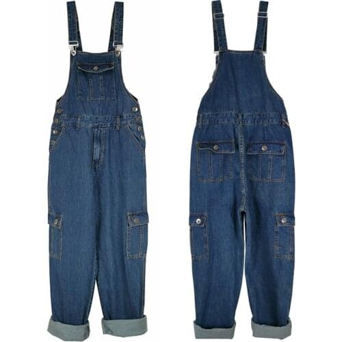 Loose Jeans Men Overalls Bib Denim Jumpsuits Huge Straight Workwear Wide Leg Cargo Pants Hip Hop Blue Trousers Size 28-50