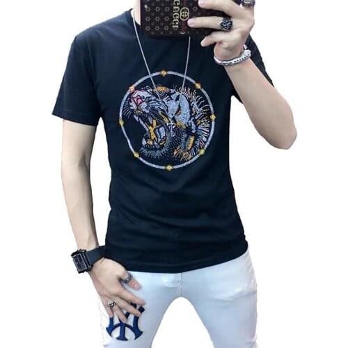 New best selling fashion tiger head mercerized cotton short sleeve T-shirt mens spring and summer mens high quality