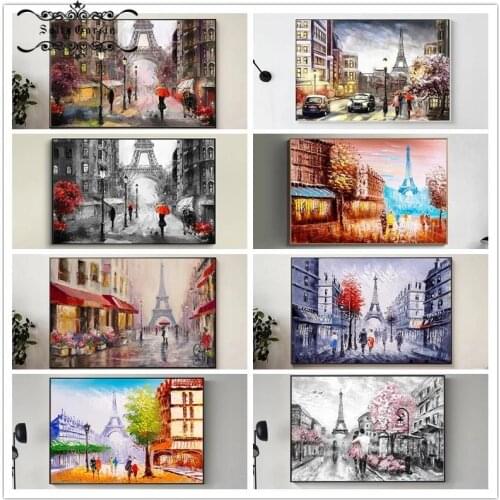 Romantic City Pedestrian Paris Eiffel Tower Landscape Abstract Oil Painting On Canvas Poster Print Wall Picture for Living Room