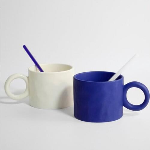 450ml Creative Ring Handle Ceramic Mug Klein Blue Milk Coffee Mug Office Home Microwave Oven Couple Handgrip Cup Tazas Drinkware