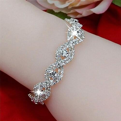 Fashion Elegant Jewelry Infinity Rhinestone Bangl Deluxe Crystal Bracelet Women Gift