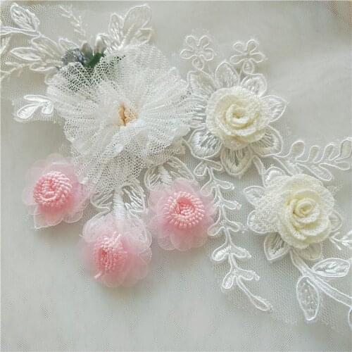 Fashion beaded lace appliques for wedding dresses 3d floral rhinestone embroidery lace appliques patches decorative parches