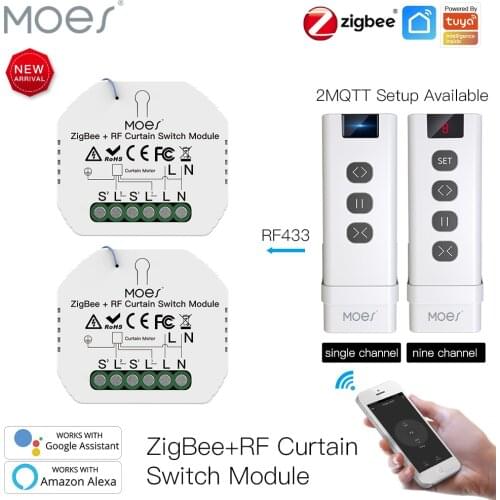 Moes DIY RF433 ZigBee Smart Curtain Switch Module for Motorized Roller Blinds Motor 2MQTT Tuya Smart APP Alexa Google Home