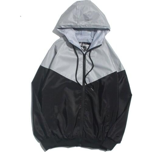 2021 Male Casual Windbreaker Hooded Baseball Jacket Coat New Fashion Brand Men Reflective Patchwork Hip Hop Jacket Streetwear