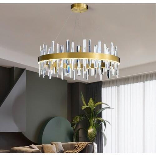 New Copper LED Modern Round K9 Crystal Chandelier For Dining Room Design Kitchen Island Lighting Fixtures Plated Chrome G4