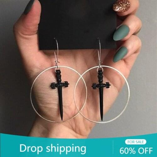 2021 New BLACK Sword Circle Earrings Dark Witch Gothic Antique Sword Jewelry Gift Women Classical Fashion Delicacy Trend Rock