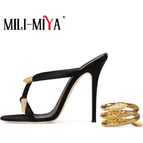 MILI-MIYA New Arrival Gold Snake Ankle Strap Gladiator Sandals Sexy Open Toe High Heel Women Fashion Wedding Party Shoes