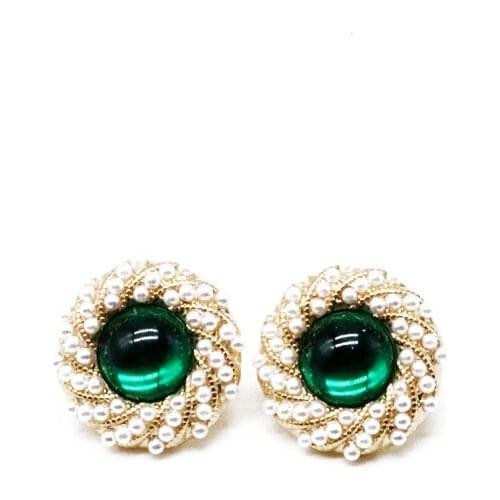 New Sweet Green Pearls Stud Earring Round Gift For Female