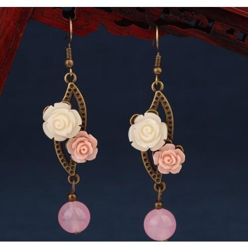 NEW MYWINY OWN DESIGN resin flowers vintage ethnic earrings women,Aventurine exotic rose earrings jewelry