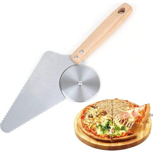 Stainless Steel Pizza Cutter With Teeth Pastry Bread Pies Knife Shovel Wooden Handle Pizza Cutter Shovel Wooden Handle Kitchen