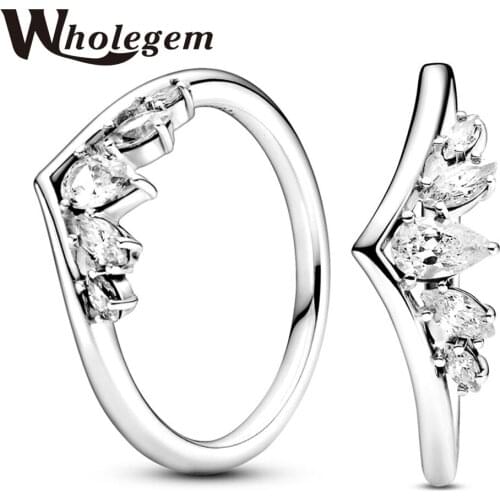 WHOLEGEM Luxurious Pear Shaped Wish Bone Wedding Rings For Women Sparkling Zircon Bridal Engagement Brand Fine Jewelry