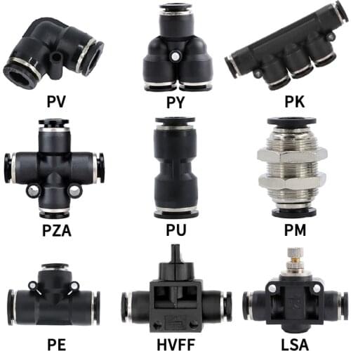 Black Straight Type Pneumatic Push In Fittings For Air/Water Hose and Tube Connector 4 to 16mm LSA/PY/PV/PE/PM/PZA/PK/HVFF/PU