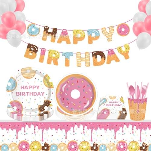 Donut Party Wedding Party Decoration Donut Wall Disposable Tableware Set Ice Cream Party Balloons Kids 1st Birthday Decorations