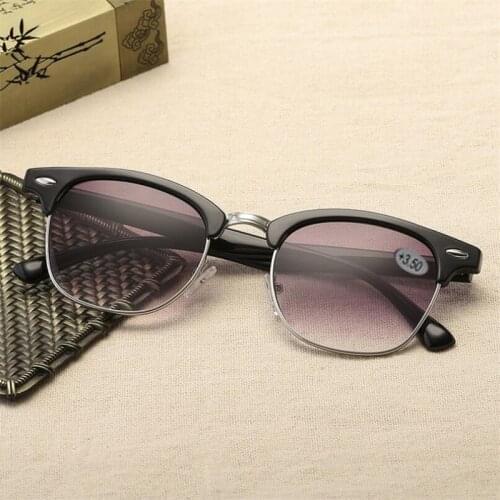 Gradually Gray Semi-Rimless Farsighted Sunglasses For The Elderly Vintage Square Hyperopia Sun Glasses Power +1.0 +1.5 To +3.5