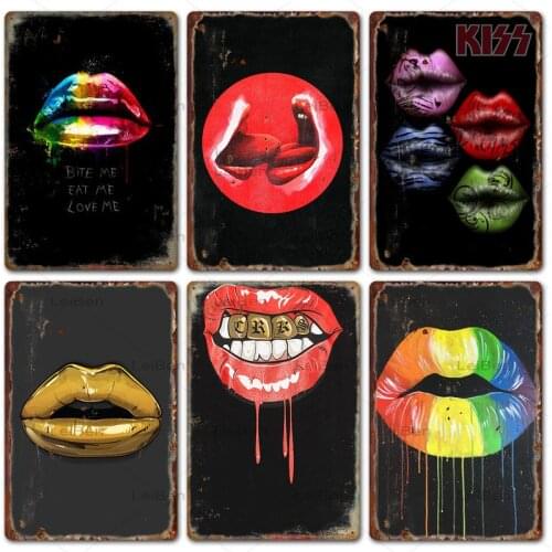 Sexy Lips Metal Tin Sign Creative Graffiti Art Poster Retro Metal Plaque Couple Crafts Decor Club Bar Wall Sticker Metal Plate