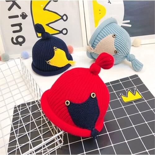 New Childrens Wool Warm Hat Baby Knitted Hat For Men And Women Baby Cartoon Goldfish Pullover Outdoor Hat Hot Sale2021