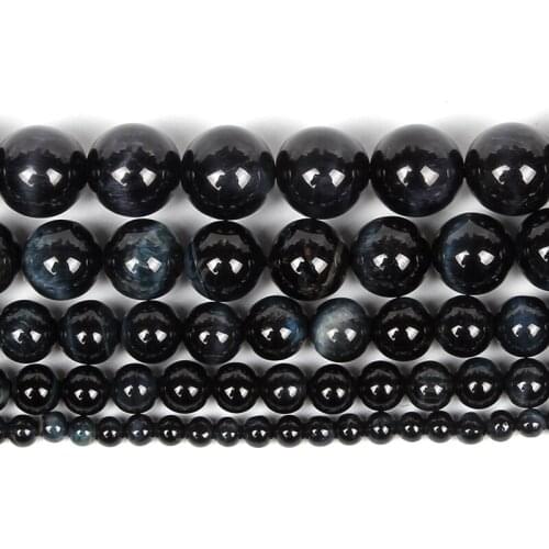 Navy Blue Tiger Eye Bead Natural Stone Charm Round Loose Beads For Jewelry Making DIY Necklace Bracelets Strand 4/6/8/10/12 MM